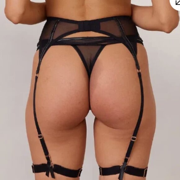 Lounge Pandora Intimates Thong Set, Black, Thong with garter, womens lingerie, M - Picture 2 of 2